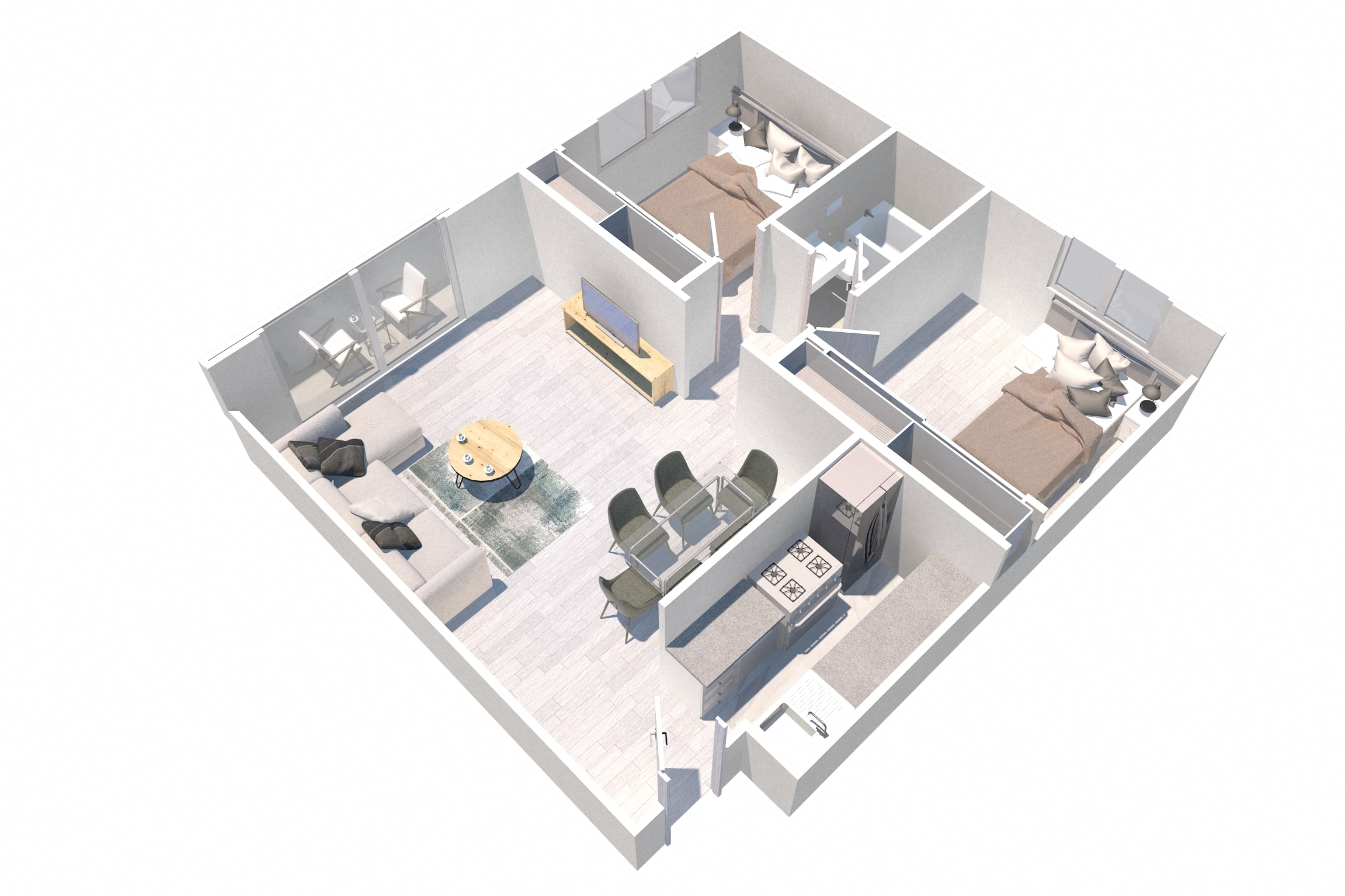Floor plan for 2 beds, 1 bath, 841 sqft